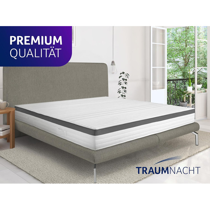 Матрац Traumnacht Premium 7-Zone 500 з пружинами Pocket Spring, рівень жорсткості 4 (H4), 90 x 200 см, сертифікований ko-Tex, виготовлений відповідно до німецьких стандартів якості, рівень жорсткості 4 - жорсткий, 90 x 200 см
