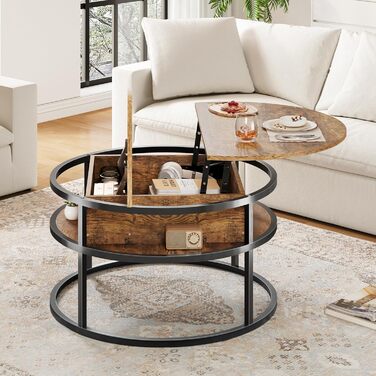 Круглий журнальний столик Dripex, діаметр 81 см, регульований по висоті бічний столик із прихованим місцем для зберігання, вітальня з підйомною стільницею, журнальний столик, дерев&39яний стіл для вітальні, офісу 80*80*47