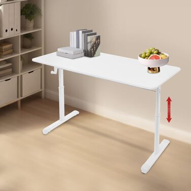 Стіл з регульованою висотою для домашнього офісу, стіл з ручним регулюванням висоти та ручкою, 120x60 см, для сидіння та стояння, вантажопідйомність до 100 кг, білий