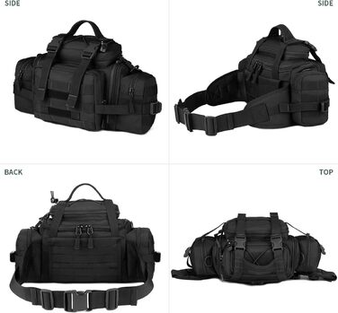 Багатофункціональна поясна сумка Bumbag Military for Sport Outdoor Running Camping Hiking Trekking Black 40*25*18cm, 3Way Belt Bag Waterproof Fanny Pack Tactical Crossbody