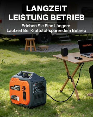 Надзвичайно тихий портативний 4-тактний генератор потужністю 1900 Вт з розеткою 230 В та USB-інвертором, бензиновий аварійний генератор для резервного живлення під час відключення електроенергії, ідеально підходить для кемпінгу, караванів, автофургонів та