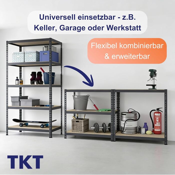 Стелаж робочої системи з дерев&39яними полицями та опорною балкою 180x92x46 см - Стелаж з вантажопідйомністю 265 кг на полицю. Міцний стелаж з 5 полицями для майстерень, віталень та підвалів. Антрацит.