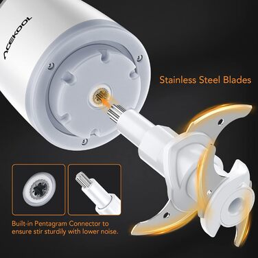 Кухонний електричний подрібнювач Acekool, мультиподрібнювач цибулі потужністю 300 Вт зі скляним контейнером 600 мл, подрібнювач овочів, електричний блендер, мультиподрібнювач - 2 рівня швидкості - BC7