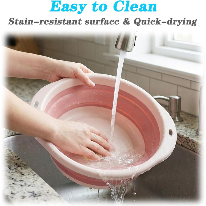 Складаний умивальник, 2 складні миски для миття посуду для вулиці, складний кемпінговий умивальник, багатоцільова чаша, 800 мл для подорожей/кемпінгу/кемперів/активного відпочинку на свіжому повітрі (синій та рожевий)