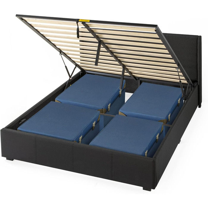 Ліжко Zinus Maddon з м&39якою поверхнею 140x200 см з місцем для зберігання - Висота 31 см з дерев&39яною рейковою основою та узголів&39ям - Гідравлічний підйомний механізм та місце для зберігання - Чорне 140 x 200 см Чорний