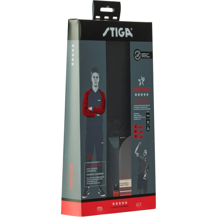 Ракетка для настільного тенісу STIGA Prestige 5-Star – професійна високошвидкісна ракетка для пінг-понгу, ITTF-схвалена, губка 2,0 мм, технологія WRB, зручне захоплення, одинична