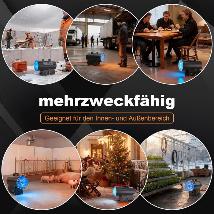 Газовий обігрівач Froadp 30 кВт, чорний, газовий обігрівач для використання в приміщенні, портативний газовий обігрівач із захистом від перегріву, включаючи регулятор тиску 700 мбар та шланг 1,5 м, для будівельних майданчиків, майстерень, складів 30 кВт