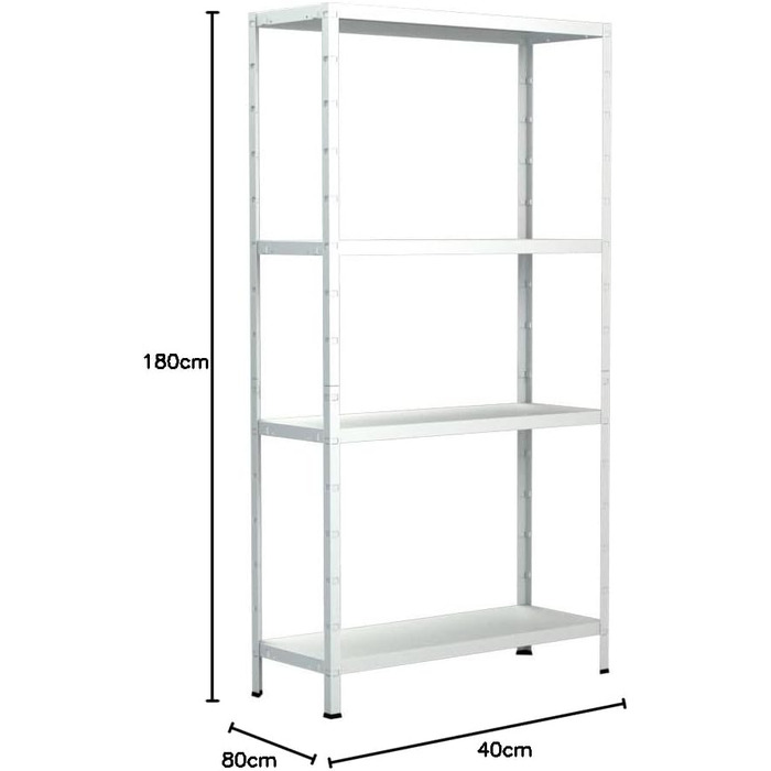 Система полиць SCHULTE з 4 полицями PowerMAX, вантажопідйомність 65 кг, 180x80x40 см (ВxШxГ), білий, полиця для зберігання, полиця для майстерні, полиця для підвалу, полиця для гаража, металева полиця