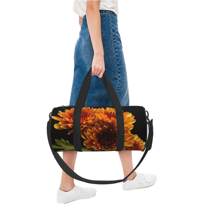 Спортивна сумка для подорожей, жовта, з квітковим принтом, сумка на ніч, чорна, універсальний розмір, дорожня сумка