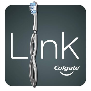 Стартовий набір для ручного відбілювання зубної щітки Colgate Link, включаючи 1 алюмінієву ручку преміум-класу та 2 змінні насадки для відбілювання Medium, срібло, технологія видалення плям, на 80 менше пластику