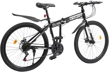 Дюймовий 21-швидкісний гірський велосипед унісекс складний велосипед з дисковими гальмами з вуглецевої сталі легкий складний велосипед з підвісною вилкою MTB комплект бризковиків чорний білий, 26-