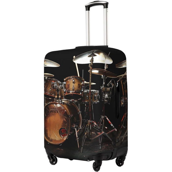 Чохол для валізи з принтом Барабанний ритм, еластичний, з прихованою блискавкою універсальний захист для подорожей та ділових поїздок, чорний, розмір S (для валіз 18-21 дюймів)