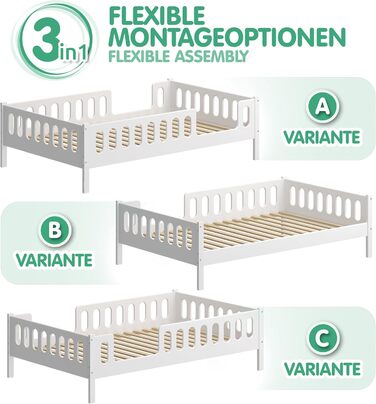 Дитяче/підліткове ліжко CADANI LARS 200x90 см Біле, дві шухляди, знімні поручні безпеки, трансформується в дитяче ліжко 90 x 200 см Біле - з шухлядою - матрац не входить до комплекту