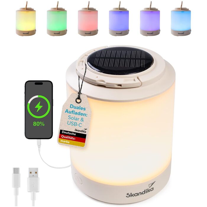 Ліхтар для кемпінгу Skandika Nordsol Акумуляторний світлодіодний ліхтар, теплий білий, зовнішній акумулятор, від 80 до 130 люмен, із зарядним кабелем USB Type-C, 2 x 1800 мАг, з регульованою яскравістю, підвісний Ліхтар для кемпінгу, активного відпочинку 