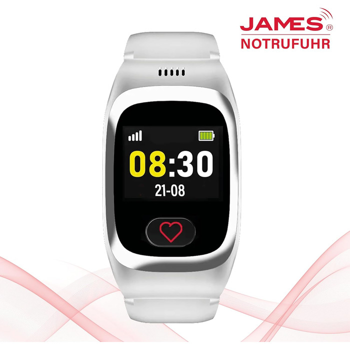 Годинник James B8 для екстрених випадків та безпеки для людей похилого віку GPS, виявлення падіння, кнопка SOS, монітор серцевого ритму, функції для здоров&39я, сімейний додаток, гучний будильник чорний/білий вкл. SIM-картку та 2 місяці безкоштовного тари