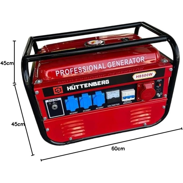 Професійний генератор H8500W, бензиновий двигун 6,5 к.с., генератор 220 В з вольтметром та автоматичним вимикачем, аварійний генератор, червоний