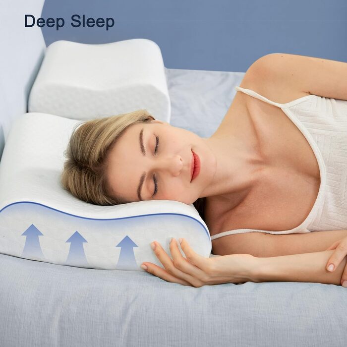 Подушка Winthome з піни з ефектом пам&39яті, подушка для шиї з високою та низькою фіксацією, подушка для шиї без клею, ергономічна подушка з чохлом, що прається, подушка для сну на спині, боці та животі (60x36x9/11 см)