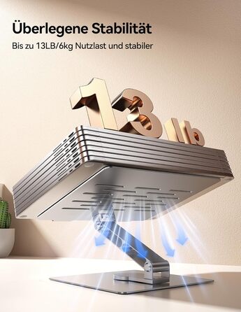 Стійка для ноутбука TECKNET поворотна на 360, регульована по висоті, складана, ергономічна підставка для ноутбука на стіл. Сумісна з MacBook Air/Pro до 16. Срібляста.