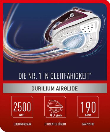 Парова праска 190 г/хв. паровий удар вертикальна подача пари XL отвір для заливання води стійка полиця підошва Durilium AirGlide б