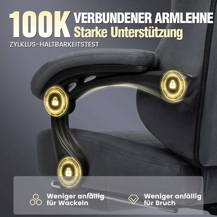 Ігрове крісло GTPLAYER, тканина, ергономічне офісне крісло, крісло для ПК, вантажопідйомність 150 кг, регульоване та поворотне робоче крісло з пружинною подушкою сидіння та підставкою для ніг, сірий