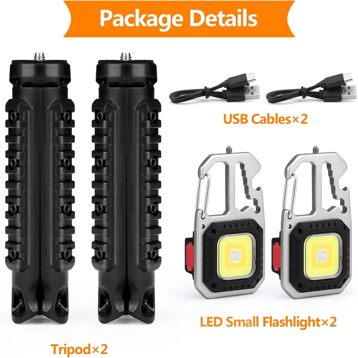 Ліхтарик-брелок WolinTek 2PCS COB, аварійний ліхтар, який перезаряджається, 800 люмен, міні-світлодіодний робочий ліхтар, портативний механічний ліхтар для кемпінгу, аварійний ліхтар (2 шт. підставка)