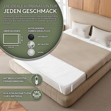 Підогріта підковдра 150x80 см з автоматичним вимиканням Підогріта ковдра з 3 температурними режимами Підігрітий килимок для ліжка М&39яка флісова підогріта ковдра, однотонна, 150 x 80 см