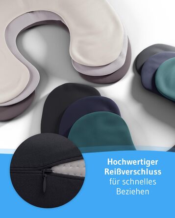 Чорна наволочка, подвійна упаковка, ідеально підходить для подушок для шиї ANDAR, бавовна Mako (подвійний трикотаж), не мнеться та можна сушильною машиною, 2 наволочки на блискавці, сертифіковано Oeko-Tex