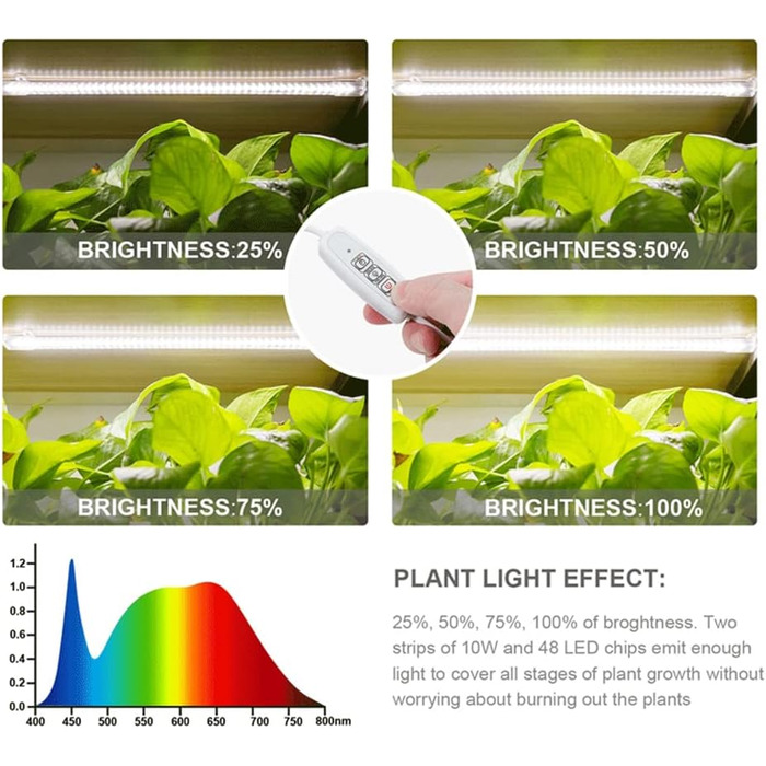 Світлова стрічка для вирощування рослин, світлодіодні світильники для вирощування кімнатних рослин, повний спектр жовтого світла 3000k, таймер 2/4/8H, режим перемикання, лампа для вирощування сукулентів, 3 трубки-вилка ЄС