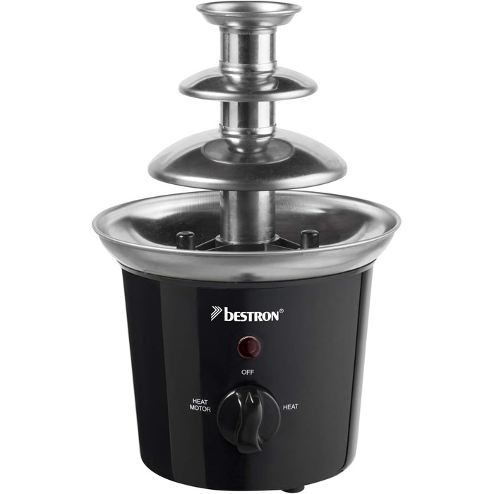Шоколадний фонтан Bestron з 3 ярусами, Funcooking, 60 Вт, чорний/нержавіюча сталь