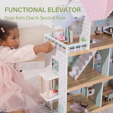 Дерев&39яний ляльковий будиночок "Гігантська квасоля", висотою 80 см, з ліфтом, дверним дзвінком, освітленням, 15 предметами меблів та 3 ляльками, іграшка-подарунок для дівчаток віком від 3 років