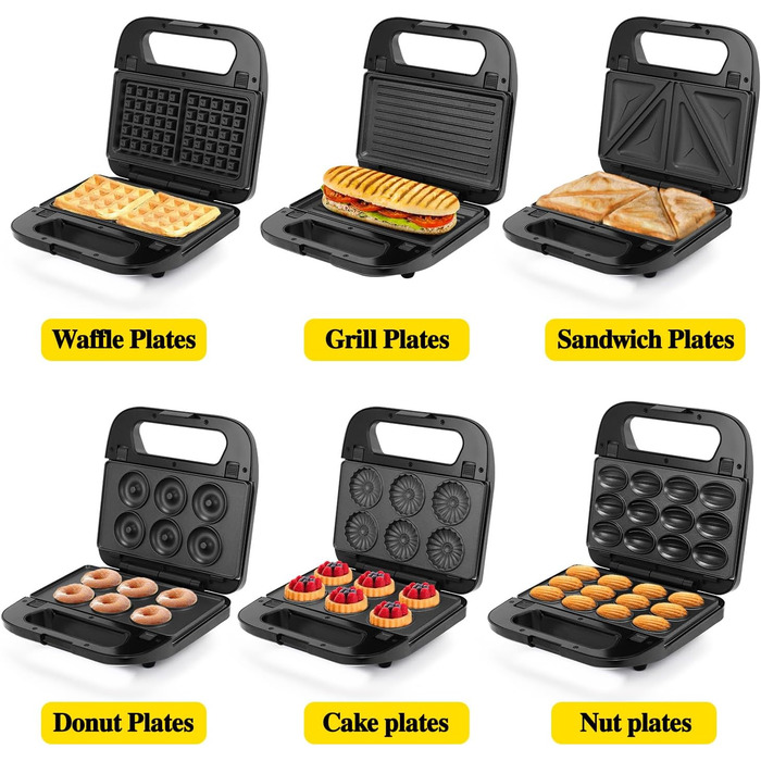 Багатофункціональний набір бутербродниць SUPERLEX 6-в-1, для сендвіч-тостера Контактний гриль Вафельниця Кекс 2 скибочки з антипригарним покриттям, двостороннє випікання при постійній температурі, набір 6-в-1 без бісфенолу А