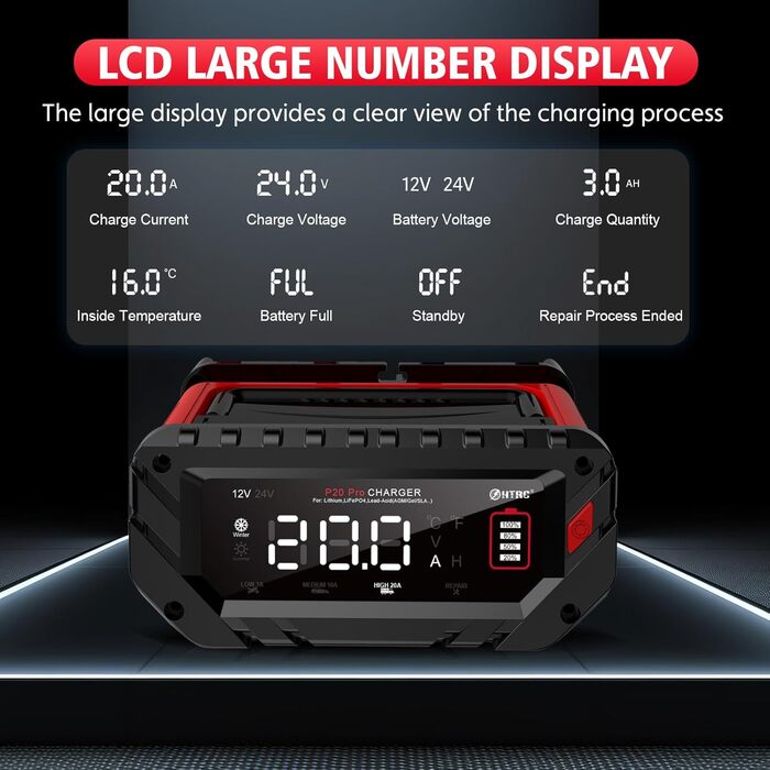 Зарядний пристрій для автомобільних акумуляторів HTRC 12V/24V, зарядні пристрої 20А для автомобільних акумуляторів, зарядний прист