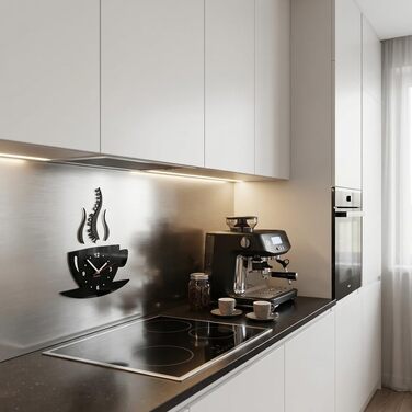 Настінний годинник FLEXISTYLE Tasse Zeit fr Kaffee для сучасної кухні, чорний, 3D римські цифри, декор, 32 x 19 см