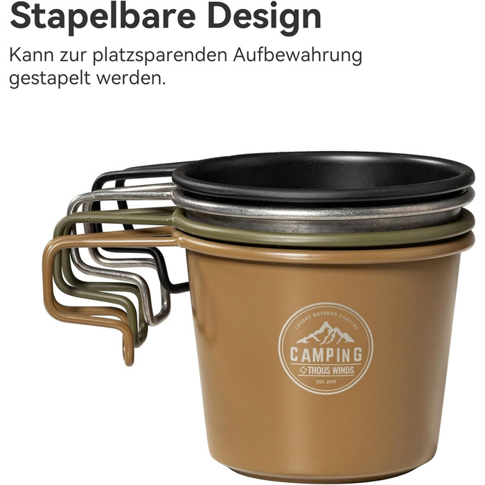 Кухоль з нержавіючої сталі Thous Winds Sierra, набір із 2 кемпінгових кухлів для активного відпочинку з підвісною ручкою, що штабелюється, портативний, легкий туристичний кухоль об&39ємом 350 мл, екологічно чистий кухоль для активного відпочинку - хакі