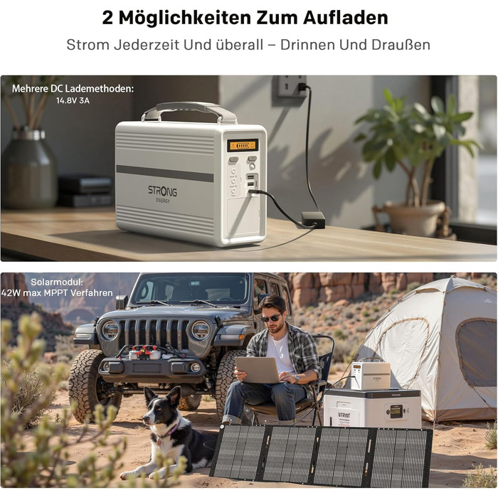 Портативна електростанція STRONG P300, акумулятор LiFePO4 ємністю 307,2 Втгод, сонячний генератор 300 Вт, технологія MPPT, захист BMS, QC3.0 та PD 30 Вт, ідеально підходить для кемпінгу, подорожей та надзвичайних ситуацій на свіжому повітрі. P300 307,2 Вт