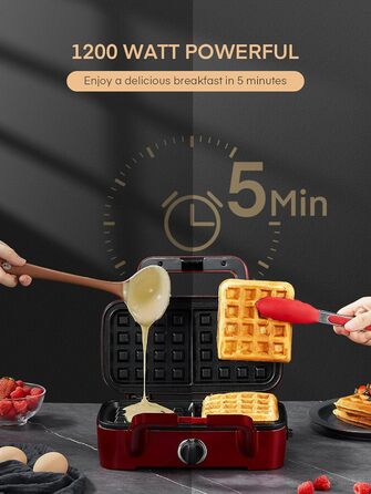 Бутербродниця 3 в 1, вафельниця 1200 Вт/контактний гриль/тостер для сендвічів, 5-швидкісний контроль температури, набори пластин Coater з антипригарним покриттям, термоізольована ручка, можна мити в посудомийній машині, світлодіодні лампи, червоний