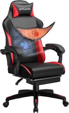 Ігрове крісло GTPLAYER, ергономічне офісне крісло з регульованою висотою, підходить для зими та літа, з подвійною спинкою, підставкою для ніг, знімним чохлом та поперековою опорою, червоне