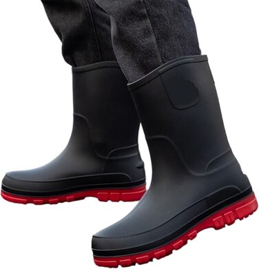 Чоловічі гумові чоботи, чоботи до литки, водонепроникні гумові робочі чоботи, калоші, чоловічі гумові чоботи, водне взуття, чорні/червоні, розмір 43 EU