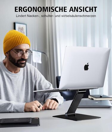 Підставка для ноутбука Glangeh регульована по висоті, ергономічна, портативна. Складана алюмінієва підставка для ноутбука та книг, сумісна з MacBook Air Pro (1016 дюймів), чорного кольору.
