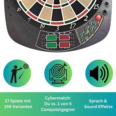 Найкращий спортивний електронний дартс Coventry - 27 ігор зі 159 варіаціями, до 16 гравців, 12 дротиків та запасні наконечники, світлодіодні дисплеї, звуковий ефект (білий павук)