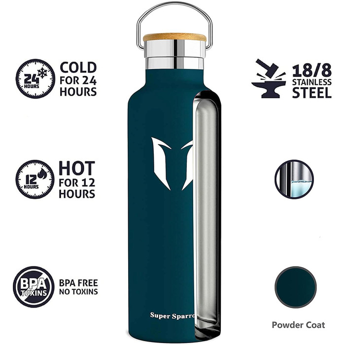 Питна пляшка Super Sparrow з нержавіючої сталі - 350 мл, 500 мл, 620 мл, 750 мл, 1л - Герметична колба-термос, пляшка для води без