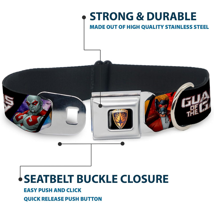 Нашийник для собак Buckle-Down з застібкою типу безпечний ремінь, Guardians of the Galaxy, 5 фігурок, набір позуючих блоків, ширина 2,5 см, підходить для обхвату шиї 27,943,2 см, розмір M. Ширина 2,5 см - підходить для обхвату шиї 27,9-43,2 см - Розмір M.
