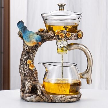 Набір скляних чайників, дизайн тварин та птахів, напівавтоматичний, обертова чаша з чайним ситечком, набір чайників Lazy Kungfu (чайник)