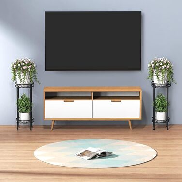 Металева підставка для рослин Bomblap, підставка для квітів 70 x 30 см, підставка для кімнатних рослин, висока 2-ярусна підставка для квіткових горщиків, тримач для квіткових горщиків для використання в приміщенні та на вулиці, чорний колір