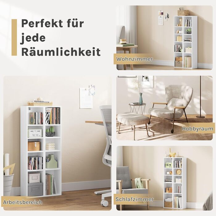 Книжкова полиця WOLTU, полиця з 10 відділеннями, полиця для CD/DVD, біла кубічна полиця, штабелювана полиця, полиця для зберігання, вітальня, білий колір, SK063ws