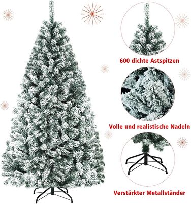 Штучна ялинка COSTWAY 180/225 см зі снігом, ялинка з металевою підставкою, ПВХ голки, складна штучна ялинка, ідеально підходить для дому, офісу, магазинів та готелів (180 см) 180 см