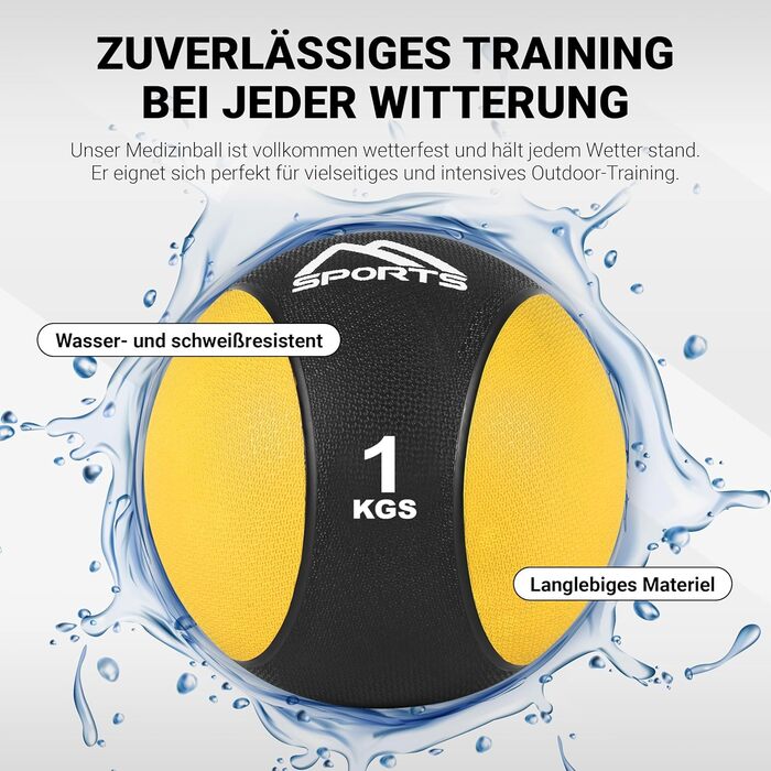 Медичний м&39яч MSPORTS 1-10 кг - професійна студійна якість, включаючи плакат з вправами, гімнастичні м&39ячі 1 кг - жовтий
