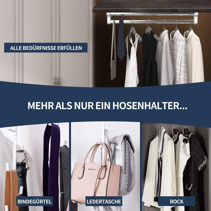 Висувна вішалка для одягу, компактна вішалка для штанів, тримач для штанів високої вантажопідйомності для шафи, висувна вішалка для одягу, висувна вішалка для одягу з функцією штовхання та висування (300 мм/11,81 дюйма)