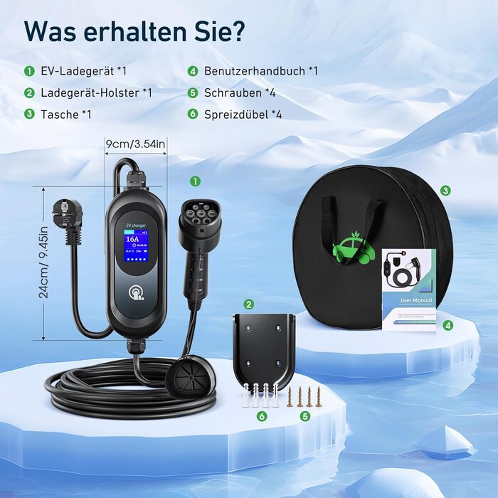 Зарядний кабель FNRIDS для електромобіля тип 2 Schuko, 10м 3,68кВт, зарядний кабель тип 2 Schuko з підставкою, регульований електр