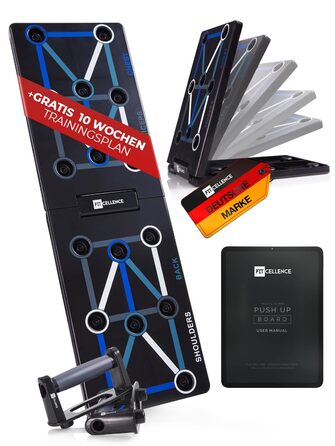 Складана дошка для віджимань 12-в-1 - Включає 10-тижневий план тренувань - Преміальна дошка для віджимань 12-в-1 Розроблена в Німеччині з інструкціями німецькою мовою для ваших тренувань - Ручки для віджимань